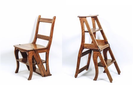 SEDIA SCALETTA DA BIBLIOTECA IN NOCE E ROVERE - WALNUT AND OAK FOLDING...