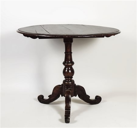TAVOLO TONDO IN NOCE - ROUND WALNUT TABLE XIX secolo - 19th Century sostegno...