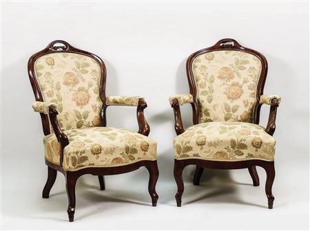 COPPIA DI POLTRONE IN NOCE - PAIR OF WALNUT ARMCHAIRS fine del XIX secolo -...
