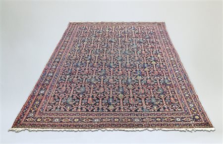 TAPPETO PERSIANO - PERSIAN RUG fondo blu scuro, campo con motivo a rete e...