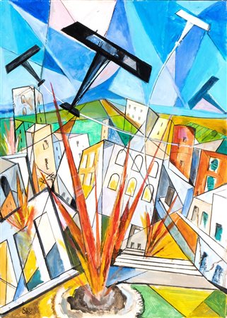 PIERLUIGI BOSSI SIBÒ (Milano 1907-2000) <br>Lampi nella guerra II - Agro Pontino