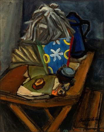 LUIGI BARTOLINI (Cupramontana 1892-Roma 1963) <br>Natura morta con sedia 