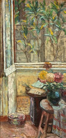 GIUSEPPE SEBASTI (Roma 1900-Alessandria 1961) <br>Interno di casa con finestra