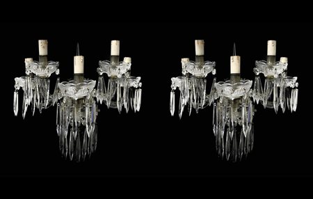 Coppia di appliques in vetro con brindoli a cinque luci molati a mano, 19° secolo