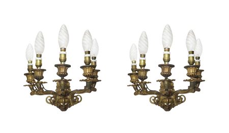 Coppia di applique in ottone dorato, Late 18° secolo