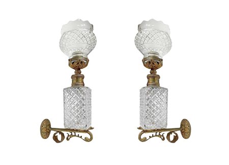 Coppia di appliques in bronzo e vetro, Primi 20° secolo