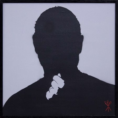 Mr. Savethewall, Unmistakable Steve, 2014, spray su tela, 50x50 cm, autentica...