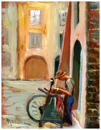 SANTI MACCHIA Pisa 1884 – 1964 L'arrotino (Pisa – Via del Porton Rosso) Olio...