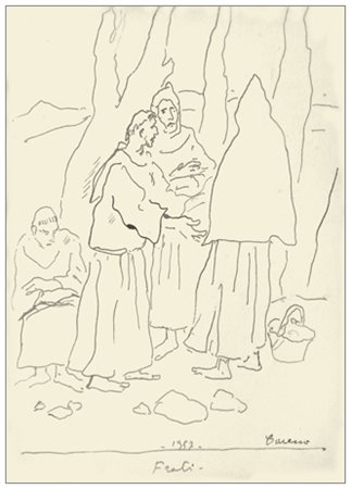 FELICE CARENA Cumiana 1879 – Venezia 1966 Frati 1957 Inchiostro su carta 31 x...