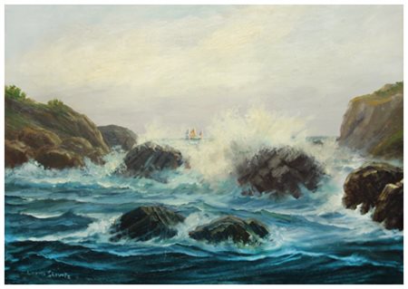 LIVIO SHIVITZ Mareggiata 1996 Olio su tavola 34 x 49,5. Firma in b. a s.; sul...