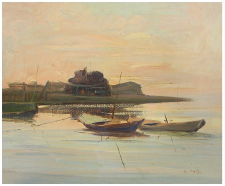 ALDO MAZZI Livorno 1937 Senza titolo 1970 Olio su tela 50 x 60. Firma in b. a...