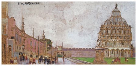 RAFFAELE DE ROSA Podenzana 1940 Pisa 1982 Olio su tavola 15,5 x 33,5. Titolo,...