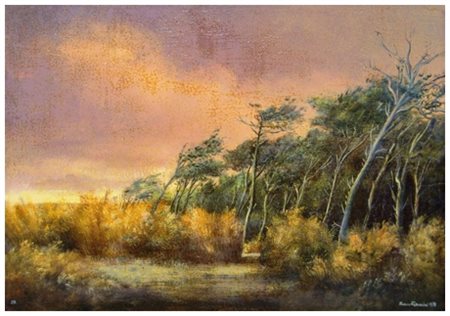 ENRICO FORNAINI San Giuliano Terme 1944 Ultimi pini 1970 Tempera su tavola 39...