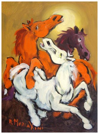 RENZO MERCATINI Chianni 1924 – Livorno 1984 Cavalli 1971 Olio su tela 40 x...