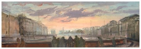 ROMANO STEFANELLI Firenze 1931 Pisa – Lungarni al tramonto 1967 Tempera su...