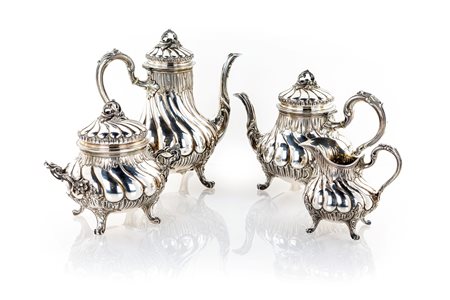 Caffettiera, teiera, zuccheriera e lattiera a torchon, XIX secolo "Souvenir...