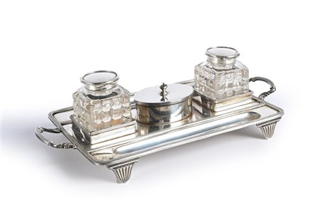 Calamaio in argento con vassoio rettangolare cm 7,5x27x14 - gr. 514