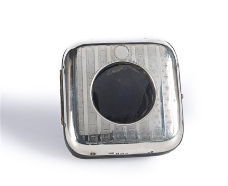 Scatola porta orologio in lamina d'argento, pelle e velluto blu, Birmingham,...