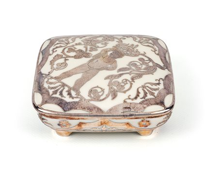 Scatola in porcellana avorio e argento, Elfenbein Rosenthal, Kronach,...