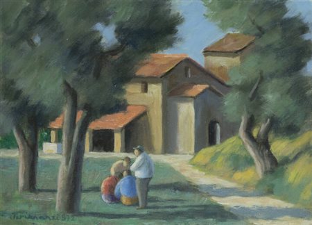 NINO TIRINNANZI<BR>Greve in Chianti (FI) 1923 - 2002<BR>"Paesaggio con figure" 1972