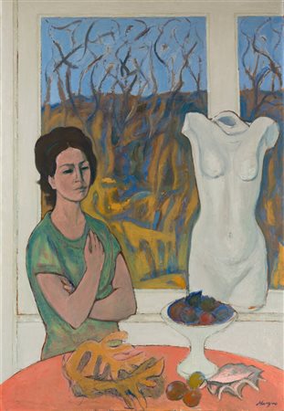 FRANCESCO MENZIO<BR>Tempio Pausania (SS) 1899 - 1979 Torino<BR>"Figura femminile e busto alla finestra"