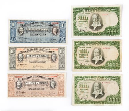 Lotto di Cartamoneta: 3 esemplari 1.000 Pesetas Joaquin Sorolla 31/12/1951,...