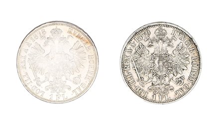 2 monete da 1 Fiorino 1878, 1879 Vienna Francesco Giuseppe I Impero Asburgico