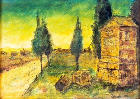 Michele Cascella (Ortona 1892-Milano 1989) Via Appia 1930 China, acquarello e...