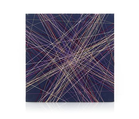 Renzo Colombo (1945) Faro d'Adda 1979 Fili su tela dipinta cm 30x30 Al verso...