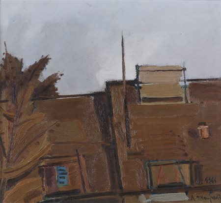 DIPINTO PAESAGGIO CON CASE DI ALBERTO MANFREDI, 1966