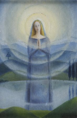 DIPINTO VERGINE FUTURISTA FIRMATO SANTORO