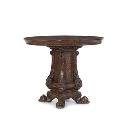 MOBILE DEL XVI SECOLO TAVOLO IN NOCE, XVI SECOLO, piano circolare con bordo...