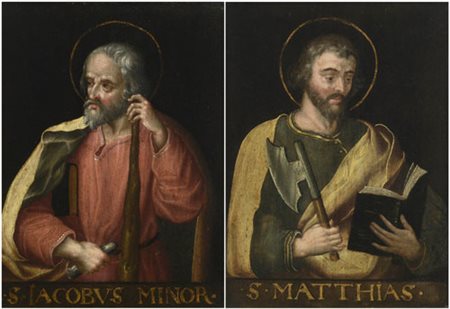 PITTORE DEL XVIII SECOLO San Mattia San GiacomoCoppia di oli su tavola, cm...