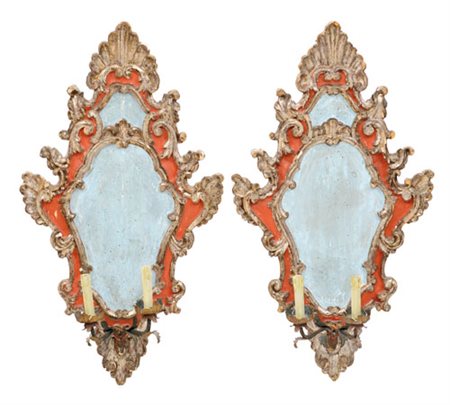 MOBILE DEL XIX SECOLO COPPIA DI VENTOLE IN LEGNO SCOLPITO E DIPINTO, XIX...