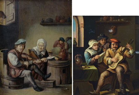 PITTORE OLANDESE DEL XIX SECOLO Interno con figure di suonatori Interno con...