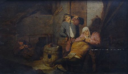 SCUOLA FIAMMINGA DEL XVII SECOLO Scena di interno con figure Olio su tavola,...