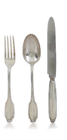 ARGENTI RECENTI SERVIZIO DI POSATE IN ARGENTO, BOLOGNA, PUNZONI DEL FASCIO,...