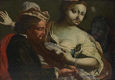 PITTORE FIAMMINGO DEL XVIII SECOLO Musici Olio su tavola, cm 22,5x32,5.