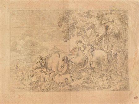 CASTIGLIONE GIOVANNI BENEDETTO detto GRE Genova 1610 - Mantova 1665Paesaggio...