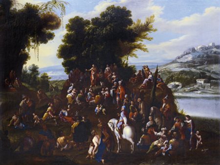 PITTORE FIAMMINGO DEL XVII SECOLO La predica del BattistaOlio su tela, cm...