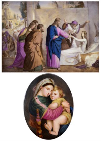 PITTORE DEL XIX SECOLO Miracolo di CristoPlacca in porcellana dipinta, cm....