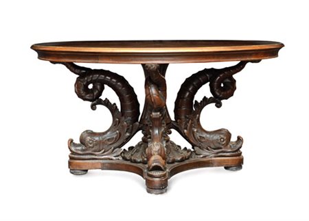 MOBILE DEL XIX SECOLO TAVOLO IN NOCE, GENOVA, META' XIX SECOLO, piano ovale e...
