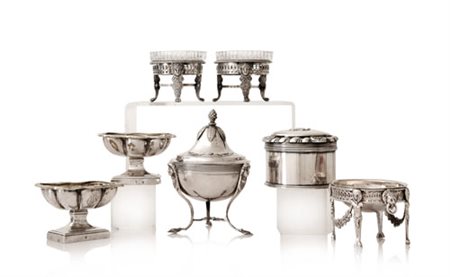 ARGENTI D'EPOCA COPPIA DI SALIERE IN ARGENTO, NAPOLI, 1850 CA, AREGENTIERE...