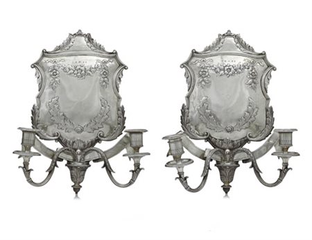 ARGENTI D'EPOCA COPPIA DI APPLIQUES VITTORIANE IN ARGENTO, BIRMINGHAM, 1865,...
