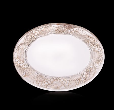 LALIQUE JARDINIERE "FAISANS" IN VETRO, R.LALIQUE, 1940 CA., ovale pressata in...