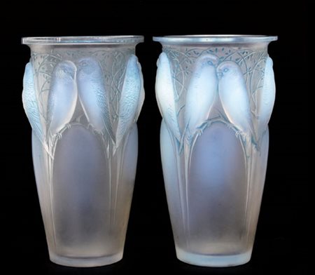 LALIQUE DUE VASI "CEYLAN" IN VETRO OPALESCENTE, R. LALIQUE, 1930 CA.,...