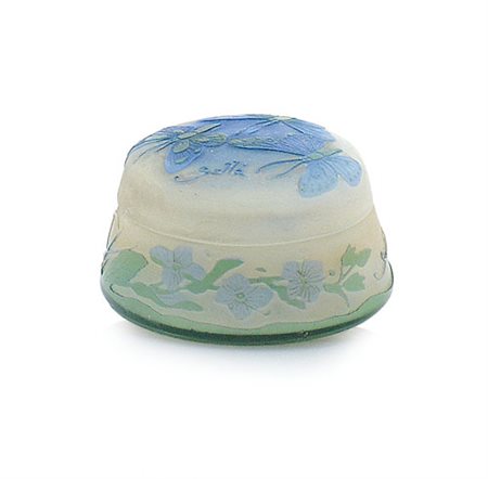 GALLE' SCATOLA CON COPERCHIO IN VETRO DOPPIO, GALLE', 1900 CA., circolare,...