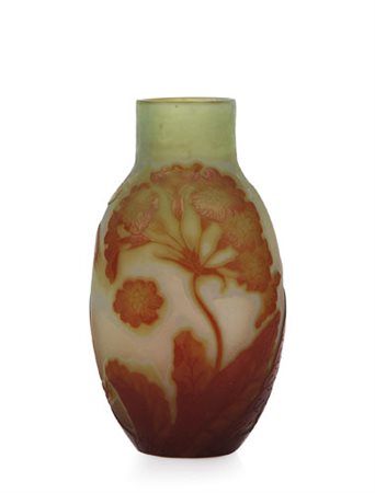 GALLE' VASO IN VETRO DOPPIO, GALLE', 1900 CA., ovoidale con decoro a...