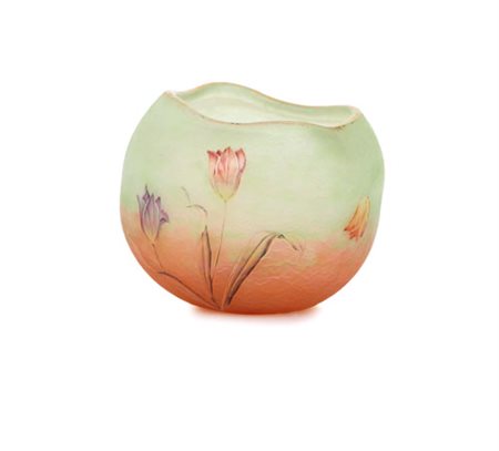 DAUM NANCY VASETTO IN VETRO DOPPIO, DAUM NANCY, 1900 CA., decoro a foglie e...