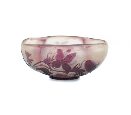 GALLE' COPPETTA IN CRISTALLO DOPPIO, GALLE', 1890 CA., quadrilobata con...